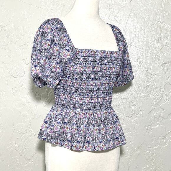 J CREW SMOCKED SQUARE-NECK ORGANIC COTTON LIBERTY PRINT SZ M - Picture 7 of 9
